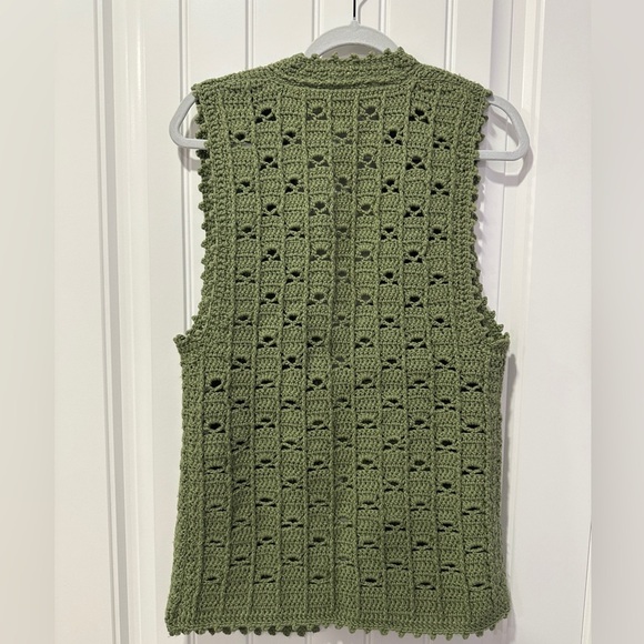 Olive Hand Knit + Crochet Vest - Picture 3 of 4